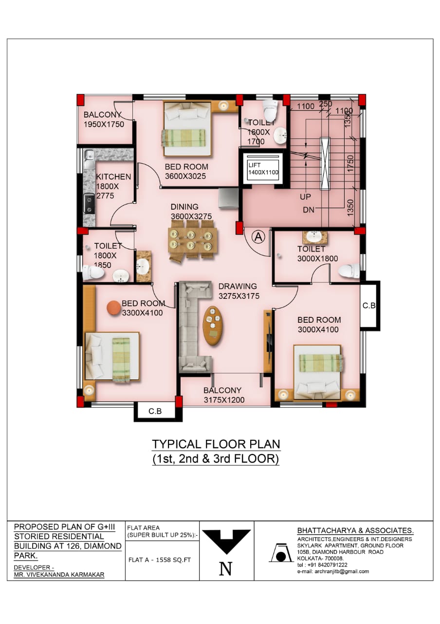 Joka,Diamond Park,1550sqft,3BHK (PA241)