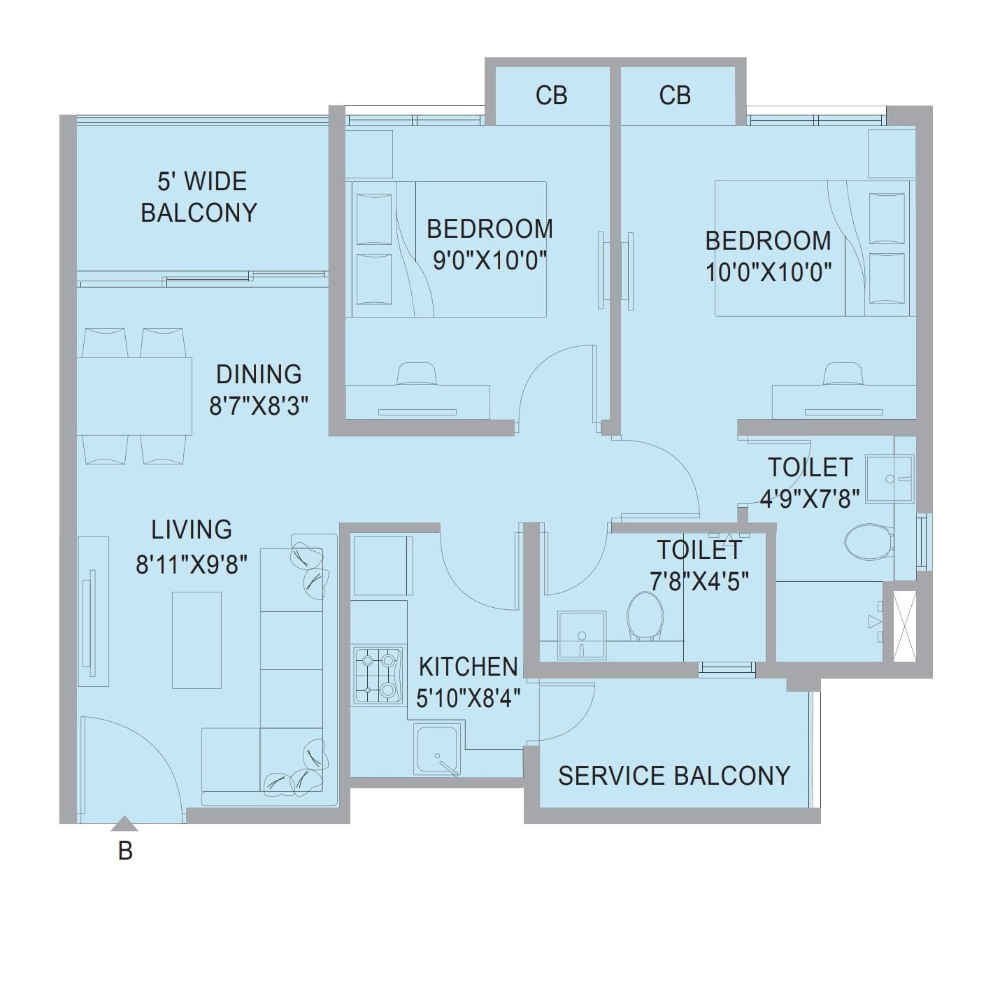 Joka,Daulatpur,The 102 Complex,906sqft,2BHK (OA333)